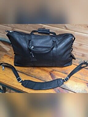 Black Leather Weekender Duffel Bag - Unisex